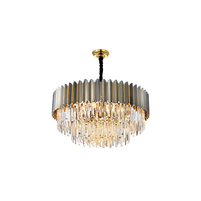 Geometric Chandelier Light Simplicity Tri-Prism Crystal Living Room Pendant Light Fixture in Black Black 1 Tier 23.5" Clearhalo 'Ceiling Lights' 'Chandeliers' 'Modern Chandeliers' 'Modern' Lighting' 2136817