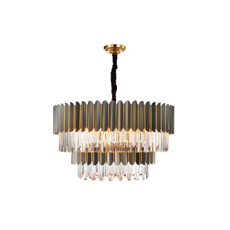 Geometric Chandelier Light Simplicity Tri-Prism Crystal Living Room Pendant Light Fixture in Black Black 2 Tiers 31.5" Clearhalo 'Ceiling Lights' 'Chandeliers' 'Modern Chandeliers' 'Modern' Lighting' 2136820