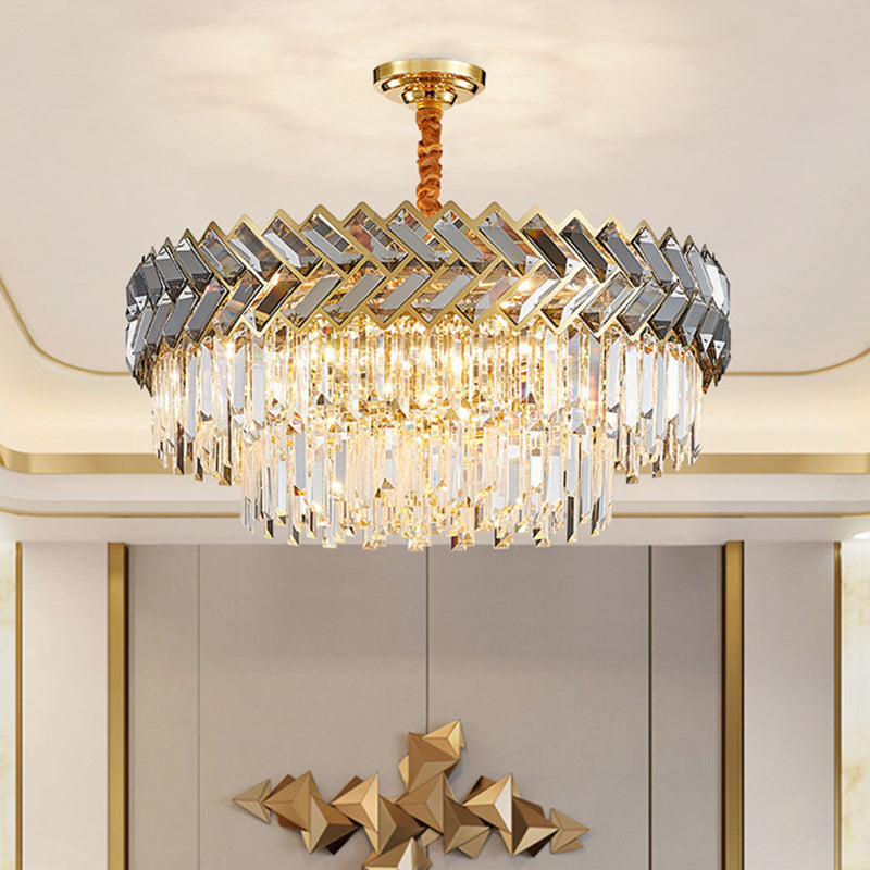 Prismatic Crystal Round Suspension Light Artistic Stainless-Steel Chandelier Light for Living Room Stainless-Steel 1 Tier Clearhalo 'Ceiling Lights' 'Chandeliers' 'Modern Chandeliers' 'Modern' Lighting' 2136822