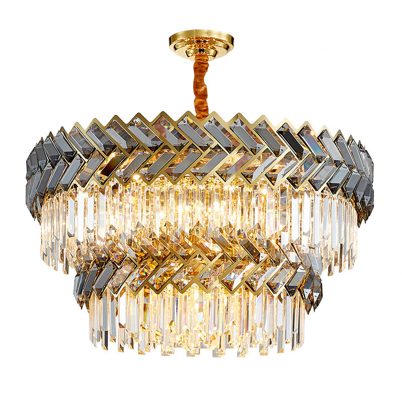 Prismatic Crystal Round Suspension Light Artistic Stainless-Steel Chandelier Light for Living Room Stainless-Steel 2 Tiers Clearhalo 'Ceiling Lights' 'Chandeliers' 'Modern Chandeliers' 'Modern' Lighting' 2136826