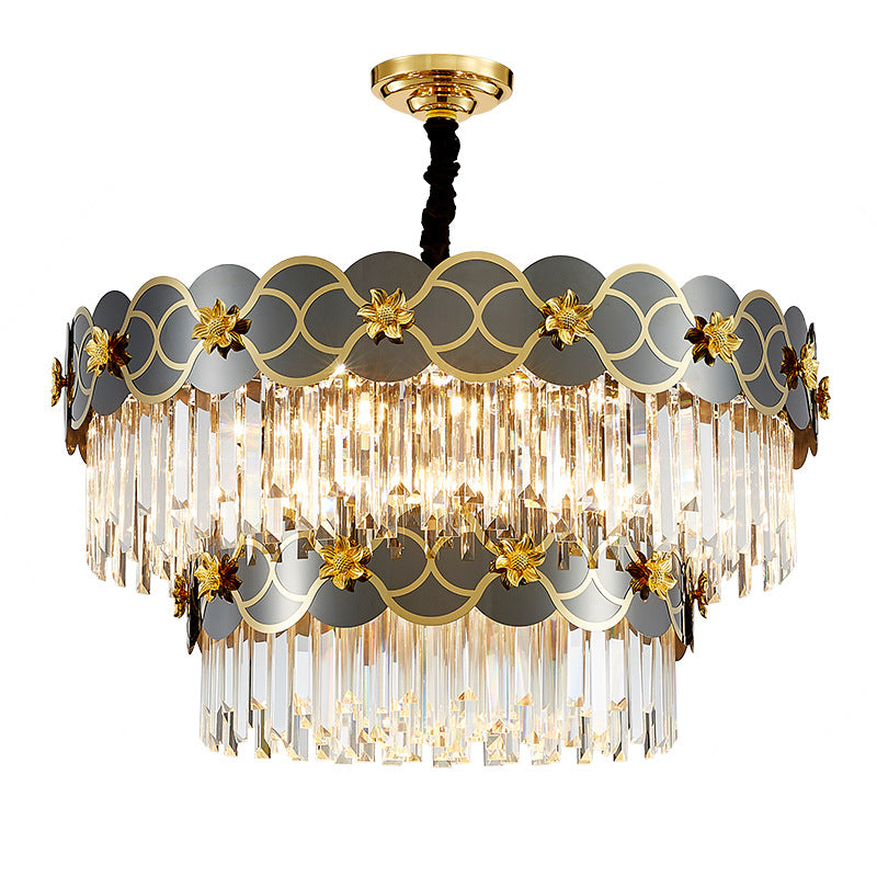 Floral Metallic Ceiling Lighting Postmodern Gold-Black Chandelier Light Fixture with Strip Crystal Decor 24 Gold-Black Clearhalo 'Ceiling Lights' 'Chandeliers' 'Modern Chandeliers' 'Modern' Lighting' 2136829
