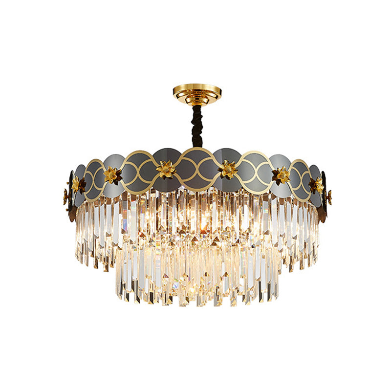 Floral Metallic Ceiling Lighting Postmodern Gold-Black Chandelier Light Fixture with Strip Crystal Decor Clearhalo 'Ceiling Lights' 'Chandeliers' 'Modern Chandeliers' 'Modern' Lighting' 2136831