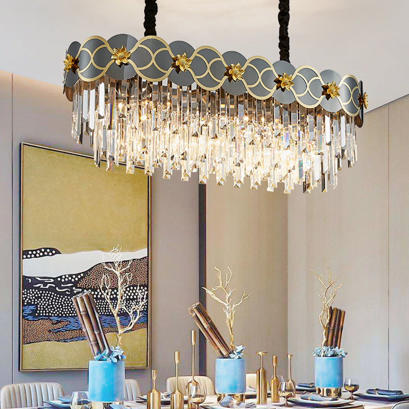 Floral Metallic Ceiling Lighting Postmodern Gold-Black Chandelier Light Fixture with Strip Crystal Decor 10 Gold-Black Clearhalo 'Ceiling Lights' 'Chandeliers' 'Modern Chandeliers' 'Modern' Lighting' 2136834