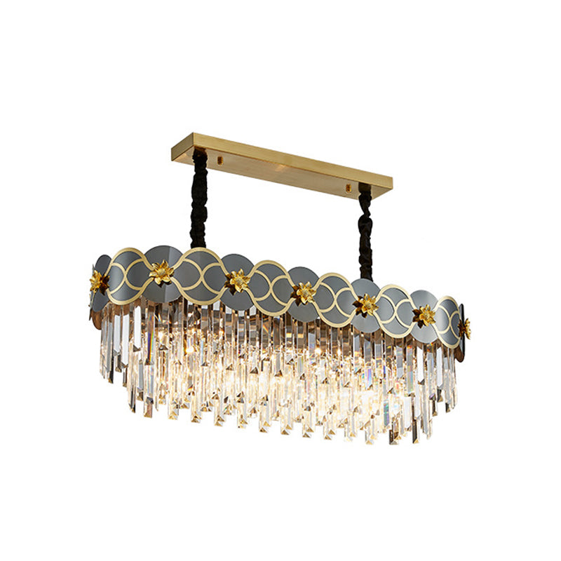 Floral Metallic Ceiling Lighting Postmodern Gold-Black Chandelier Light Fixture with Strip Crystal Decor Clearhalo 'Ceiling Lights' 'Chandeliers' 'Modern Chandeliers' 'Modern' Lighting' 2136835
