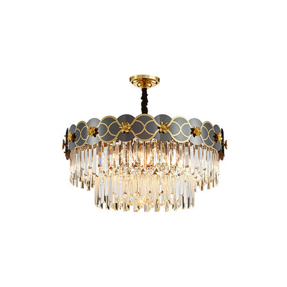 Floral Metallic Ceiling Lighting Postmodern Gold-Black Chandelier Light Fixture with Strip Crystal Decor 6 Gold-Black Clearhalo 'Ceiling Lights' 'Chandeliers' 'Modern Chandeliers' 'Modern' Lighting' 2136837