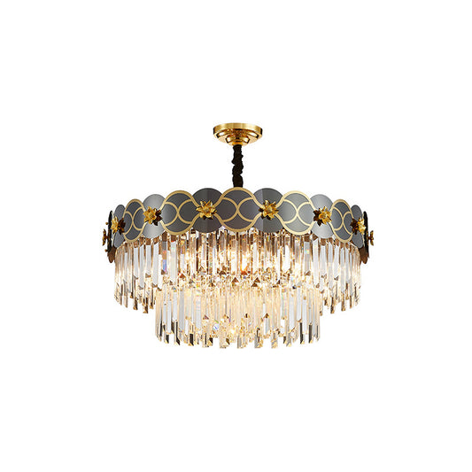 Floral Metallic Ceiling Lighting Postmodern Gold-Black Chandelier Light Fixture with Strip Crystal Decor 6 Gold-Black Clearhalo 'Ceiling Lights' 'Chandeliers' 'Modern Chandeliers' 'Modern' Lighting' 2136837