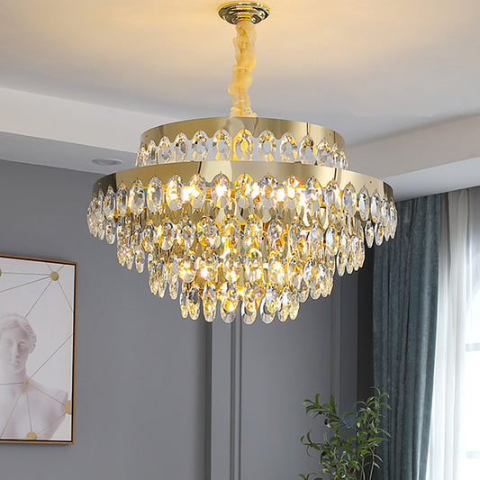 Multi-Tiered Chandelier Light Simplicity K9 Crystal Gold Pendant Light Fixture for Living Room Gold Round Clearhalo 'Ceiling Lights' 'Chandeliers' 'Modern Chandeliers' 'Modern' Lighting' 2136846