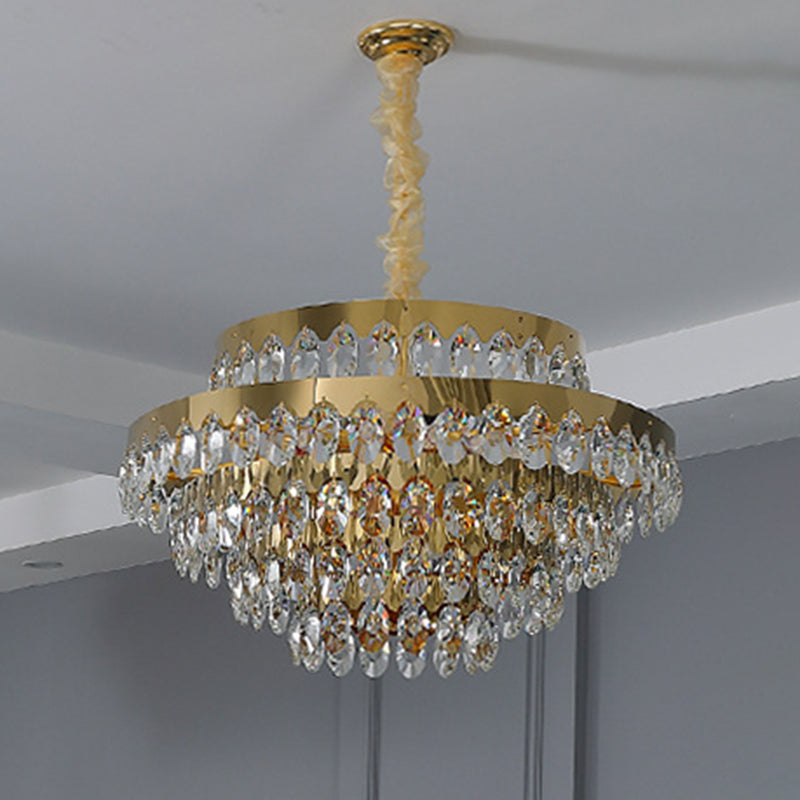 Multi-Tiered Chandelier Light Simplicity K9 Crystal Gold Pendant Light Fixture for Living Room Clearhalo 'Ceiling Lights' 'Chandeliers' 'Modern Chandeliers' 'Modern' Lighting' 2136847