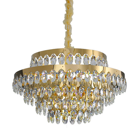 Multi-Tiered Chandelier Light Simplicity K9 Crystal Gold Pendant Light Fixture for Living Room Clearhalo 'Ceiling Lights' 'Chandeliers' 'Modern Chandeliers' 'Modern' Lighting' 2136848