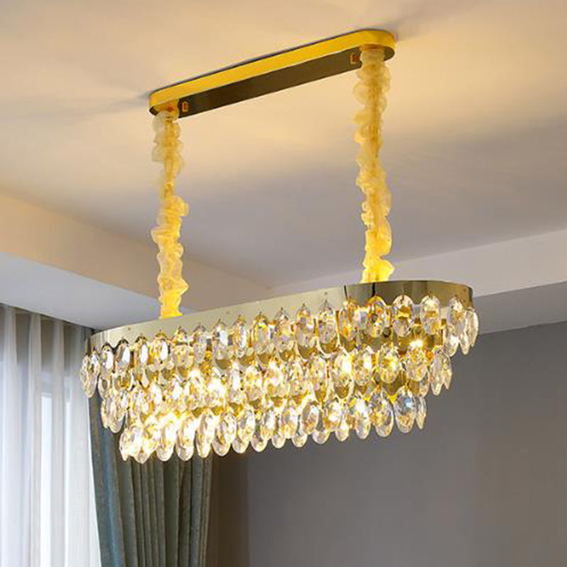 Multi-Tiered Chandelier Light Simplicity K9 Crystal Gold Pendant Light Fixture for Living Room Gold Linear Clearhalo 'Ceiling Lights' 'Chandeliers' 'Modern Chandeliers' 'Modern' Lighting' 2136849
