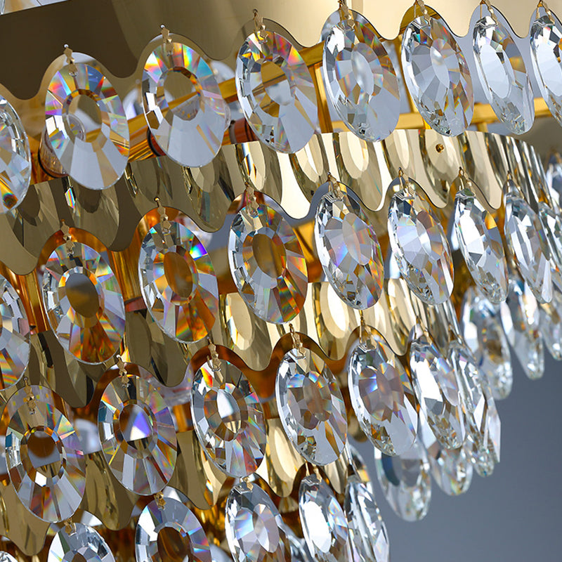 Multi-Tiered Chandelier Light Simplicity K9 Crystal Gold Pendant Light Fixture for Living Room Clearhalo 'Ceiling Lights' 'Chandeliers' 'Modern Chandeliers' 'Modern' Lighting' 2136850