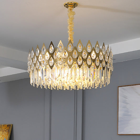 Geometrical Living Room Suspension Light Clear Crystal Artistic Chandelier Light in Gold Gold Round Clearhalo 'Ceiling Lights' 'Chandeliers' 'Modern Chandeliers' 'Modern' Lighting' 2136851