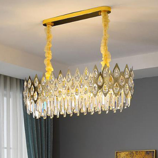 Geometrical Living Room Suspension Light Clear Crystal Artistic Chandelier Light in Gold Gold Linear Clearhalo 'Ceiling Lights' 'Chandeliers' 'Modern Chandeliers' 'Modern' Lighting' 2136854