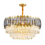 Minimalist Multi-Tiered Chandelier Lighting Faceted Crystal Living Room Pendant Light in Gold Clearhalo 'Ceiling Lights' 'Chandeliers' 'Modern Chandeliers' 'Modern' Lighting' 2136858