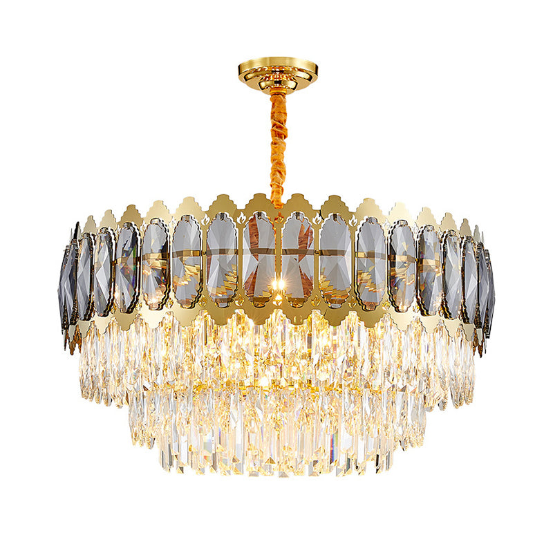 Minimalist Multi-Tiered Chandelier Lighting Faceted Crystal Living Room Pendant Light in Gold 15 Gold Clearhalo 'Ceiling Lights' 'Chandeliers' 'Modern Chandeliers' 'Modern' Lighting' 2136859