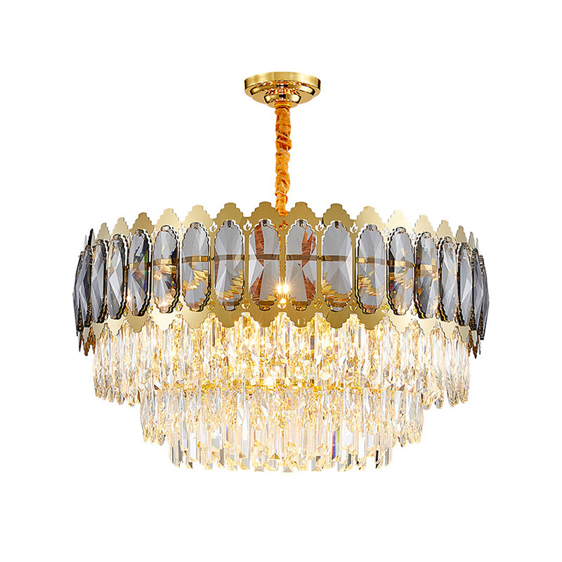 Minimalist Multi-Tiered Chandelier Lighting Faceted Crystal Living Room Pendant Light in Gold 9 Gold Clearhalo 'Ceiling Lights' 'Chandeliers' 'Modern Chandeliers' 'Modern' Lighting' 2136860
