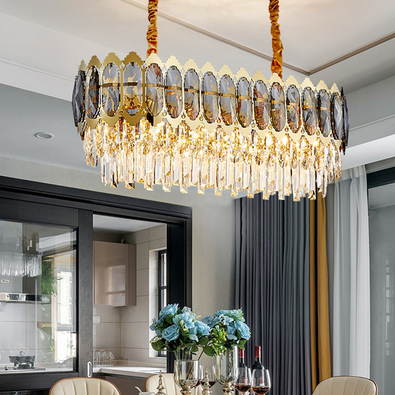 Minimalist Multi-Tiered Chandelier Lighting Faceted Crystal Living Room Pendant Light in Gold 10 Gold Clearhalo 'Ceiling Lights' 'Chandeliers' 'Modern Chandeliers' 'Modern' Lighting' 2136862