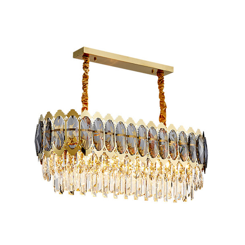 Minimalist Multi-Tiered Chandelier Lighting Faceted Crystal Living Room Pendant Light in Gold Clearhalo 'Ceiling Lights' 'Chandeliers' 'Modern Chandeliers' 'Modern' Lighting' 2136863