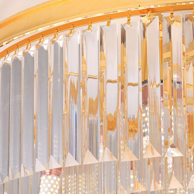 Drum Shaped Ceiling Lighting Postmodern K9 Strip Crystal Living Room Chandelier Light Fixture Clearhalo 'Ceiling Lights' 'Chandeliers' 'Modern Chandeliers' 'Modern' Lighting' 2136870