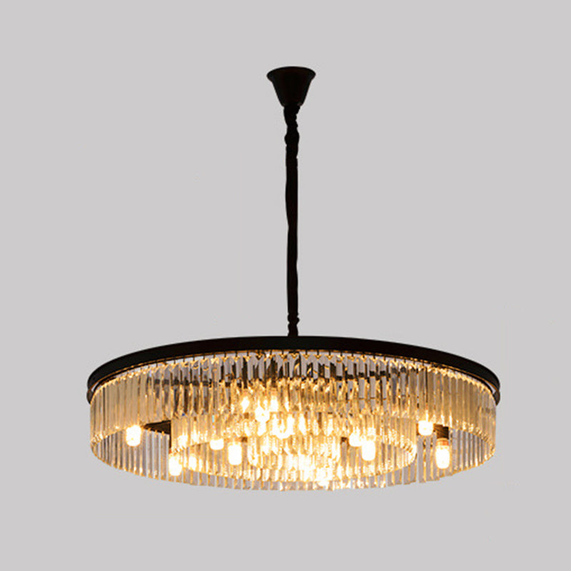Drum Shaped Ceiling Lighting Postmodern K9 Strip Crystal Living Room Chandelier Light Fixture Black 37.5" Clearhalo 'Ceiling Lights' 'Chandeliers' 'Modern Chandeliers' 'Modern' Lighting' 2136871