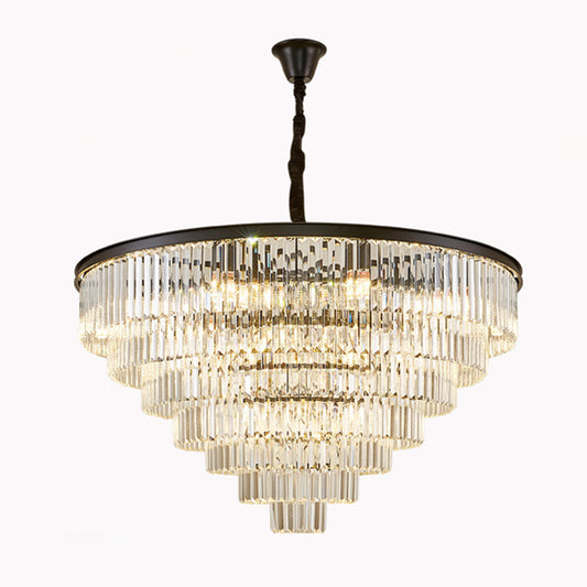 Tiered Tapered Living Room Chandelier Light Clear Crystal Simplicity Pendant Light Fixture Black 43" Clearhalo 'Ceiling Lights' 'Chandeliers' 'Modern Chandeliers' 'Modern' Lighting' 2136884