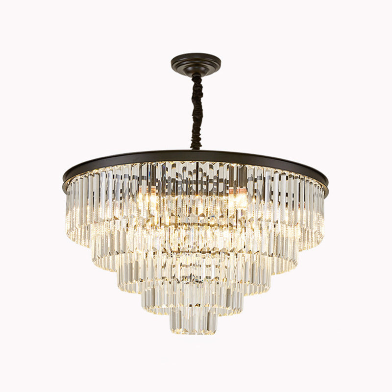 Tiered Tapered Living Room Chandelier Light Clear Crystal Simplicity Pendant Light Fixture Clearhalo 'Ceiling Lights' 'Chandeliers' 'Modern Chandeliers' 'Modern' Lighting' 2136886