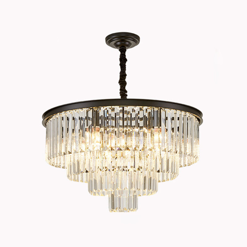 Tiered Tapered Living Room Chandelier Light Clear Crystal Simplicity Pendant Light Fixture Black 23.5" Clearhalo 'Ceiling Lights' 'Chandeliers' 'Modern Chandeliers' 'Modern' Lighting' 2136887