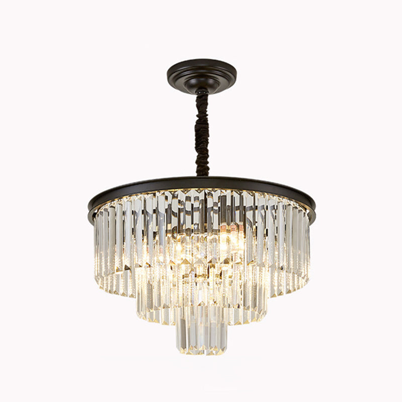 Tiered Tapered Living Room Chandelier Light Clear Crystal Simplicity Pendant Light Fixture Black 19.5" Clearhalo 'Ceiling Lights' 'Chandeliers' 'Modern Chandeliers' 'Modern' Lighting' 2136888