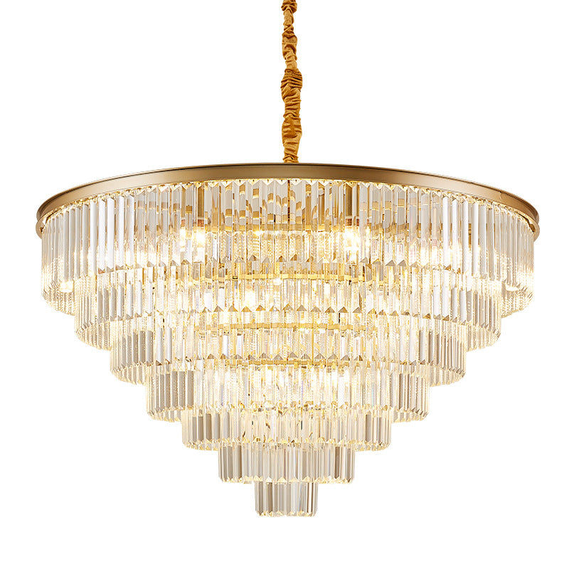Tiered Tapered Living Room Chandelier Light Clear Crystal Simplicity Pendant Light Fixture Clearhalo 'Ceiling Lights' 'Chandeliers' 'Modern Chandeliers' 'Modern' Lighting' 2136890