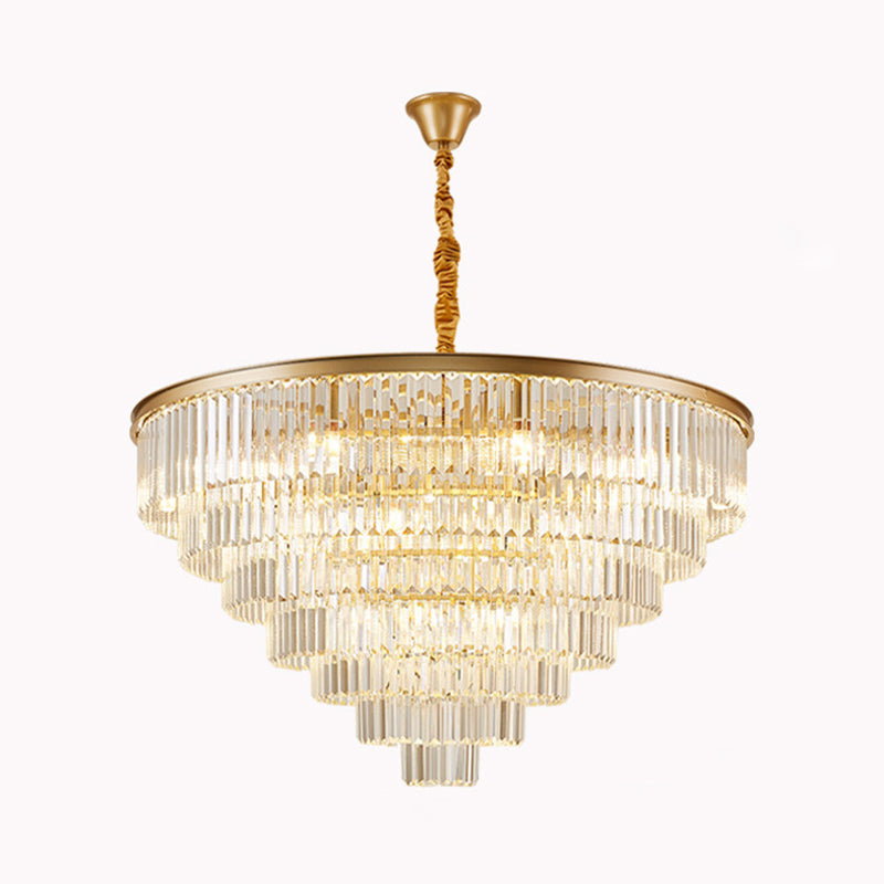 Tiered Tapered Living Room Chandelier Light Clear Crystal Simplicity Pendant Light Fixture Clearhalo 'Ceiling Lights' 'Chandeliers' 'Modern Chandeliers' 'Modern' Lighting' 2136891