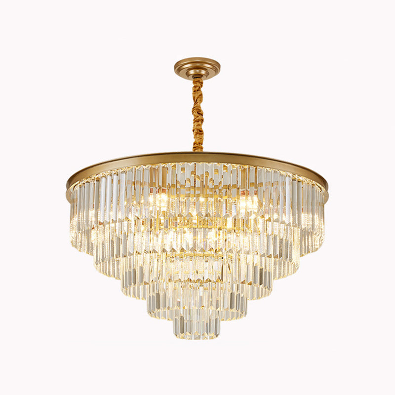 Tiered Tapered Living Room Chandelier Light Clear Crystal Simplicity Pendant Light Fixture Gold 31.5" Clearhalo 'Ceiling Lights' 'Chandeliers' 'Modern Chandeliers' 'Modern' Lighting' 2136892