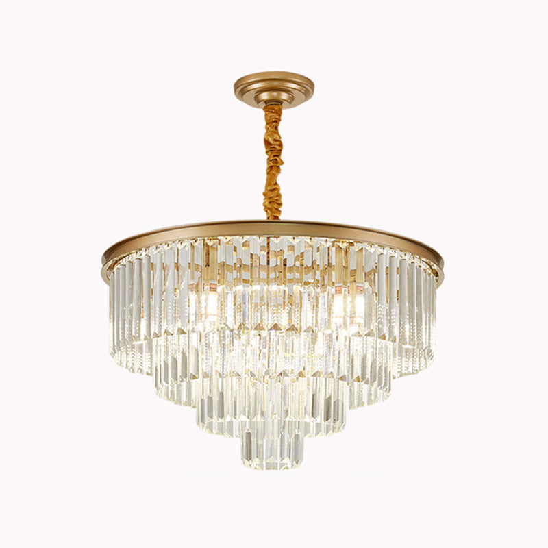 Tiered Tapered Living Room Chandelier Light Clear Crystal Simplicity Pendant Light Fixture Gold 23.5" Clearhalo 'Ceiling Lights' 'Chandeliers' 'Modern Chandeliers' 'Modern' Lighting' 2136893