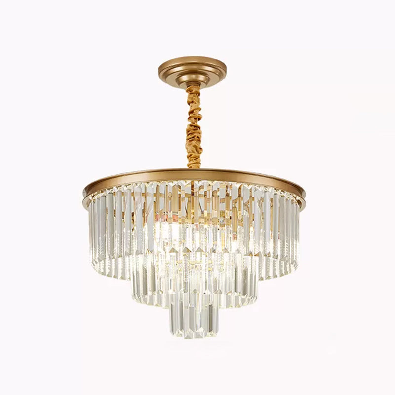 Tiered Tapered Living Room Chandelier Light Clear Crystal Simplicity Pendant Light Fixture Gold 19.5" Clearhalo 'Ceiling Lights' 'Chandeliers' 'Modern Chandeliers' 'Modern' Lighting' 2136894