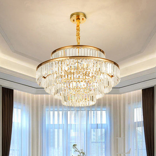 Artistic Circular Tiers Suspension Light Tri-Prism Crystal Living Room Chandelier Light in Gold Gold Clearhalo 'Ceiling Lights' 'Chandeliers' 'Modern Chandeliers' 'Modern' Lighting' 2136895