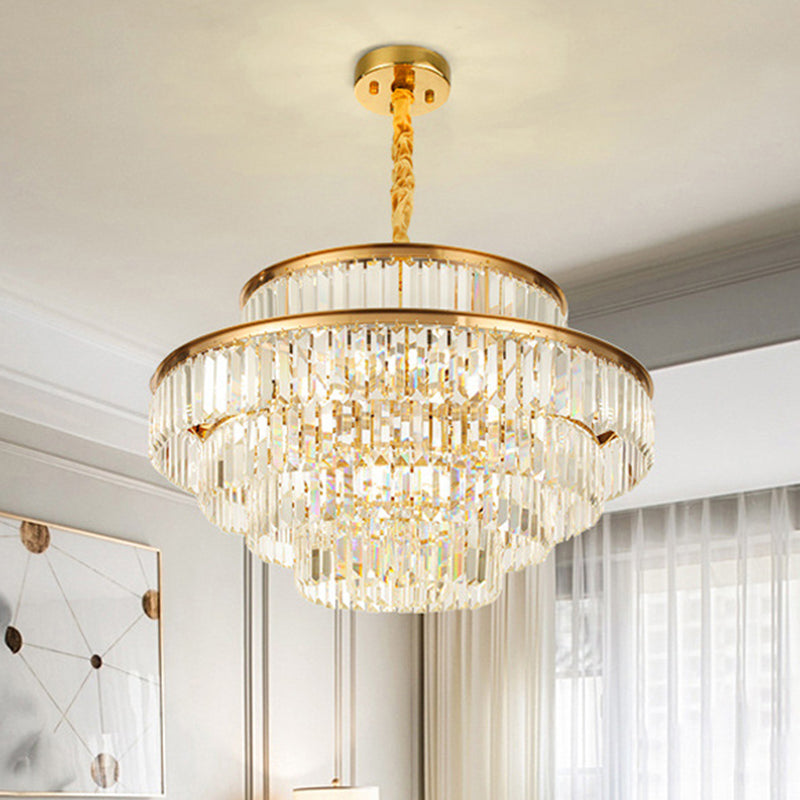 Artistic Circular Tiers Suspension Light Tri-Prism Crystal Living Room Chandelier Light in Gold Clearhalo 'Ceiling Lights' 'Chandeliers' 'Modern Chandeliers' 'Modern' Lighting' 2136896