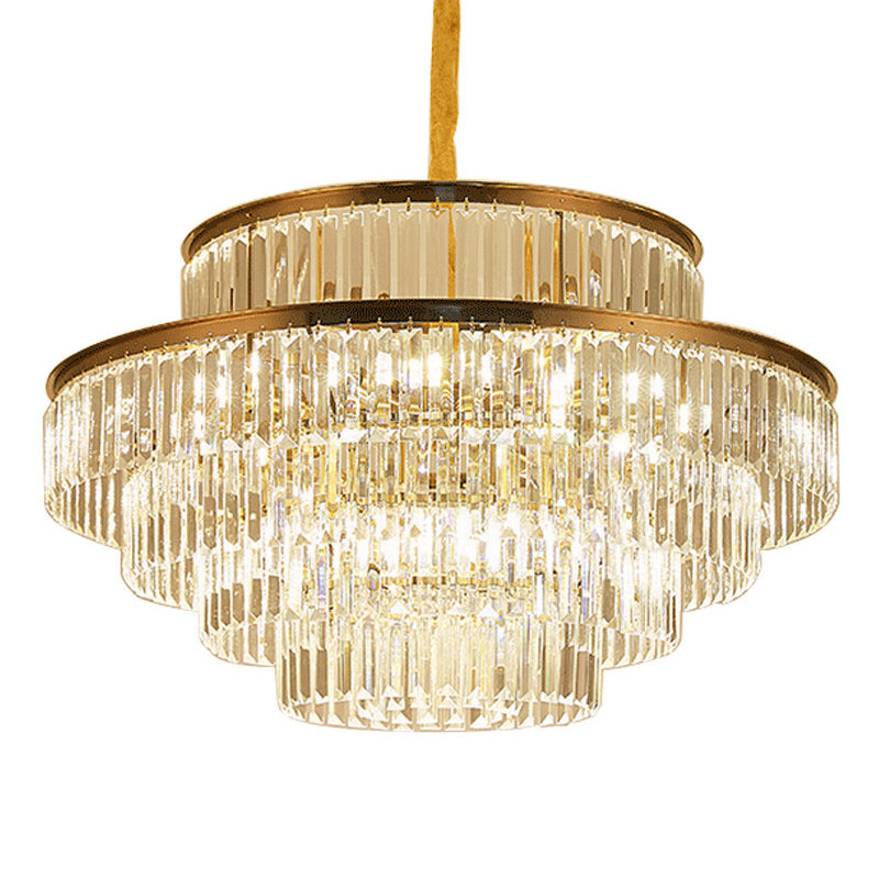 Artistic Circular Tiers Suspension Light Tri-Prism Crystal Living Room Chandelier Light in Gold Clearhalo 'Ceiling Lights' 'Chandeliers' 'Modern Chandeliers' 'Modern' Lighting' 2136898