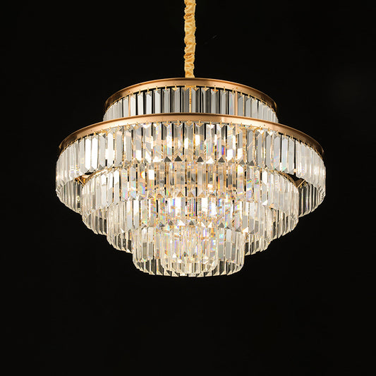 Artistic Circular Tiers Suspension Light Tri-Prism Crystal Living Room Chandelier Light in Gold Clearhalo 'Ceiling Lights' 'Chandeliers' 'Modern Chandeliers' 'Modern' Lighting' 2136899