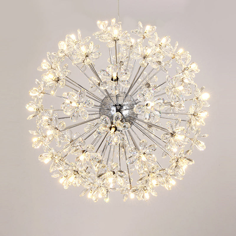 Dandelion Shaped LED Chandelier Lighting Artistic Crystal Flower Living Room Pendant Light 64 Chrome Clearhalo 'Ceiling Lights' 'Chandeliers' 'Modern Chandeliers' 'Modern' Lighting' 2136900
