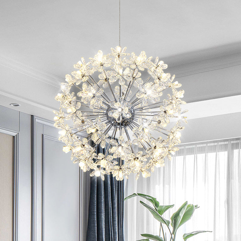 Dandelion Shaped LED Chandelier Lighting Artistic Crystal Flower Living Room Pendant Light 32 Chrome Clearhalo 'Ceiling Lights' 'Chandeliers' 'Modern Chandeliers' 'Modern' Lighting' 2136901