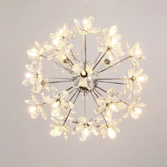 Dandelion Shaped LED Chandelier Lighting Artistic Crystal Flower Living Room Pendant Light 24 Chrome Clearhalo 'Ceiling Lights' 'Chandeliers' 'Modern Chandeliers' 'Modern' Lighting' 2136903