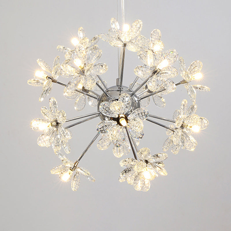 Dandelion Shaped LED Chandelier Lighting Artistic Crystal Flower Living Room Pendant Light 18 Chrome Clearhalo 'Ceiling Lights' 'Chandeliers' 'Modern Chandeliers' 'Modern' Lighting' 2136904