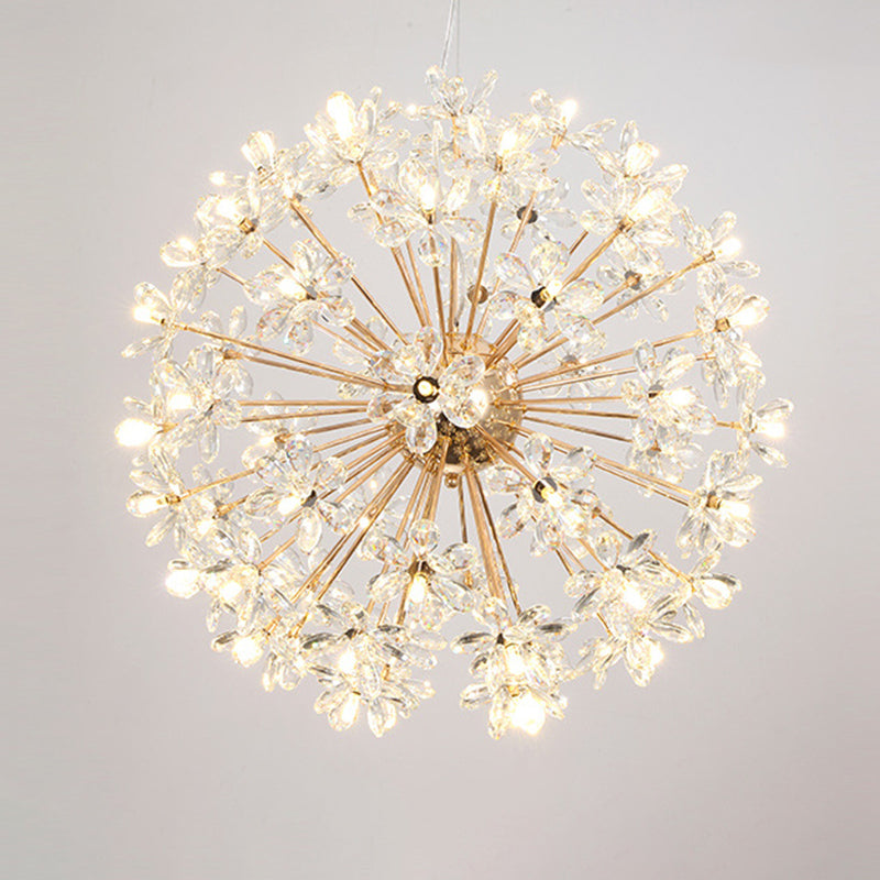 Dandelion Shaped LED Chandelier Lighting Artistic Crystal Flower Living Room Pendant Light 64 Gold Clearhalo 'Ceiling Lights' 'Chandeliers' 'Modern Chandeliers' 'Modern' Lighting' 2136905