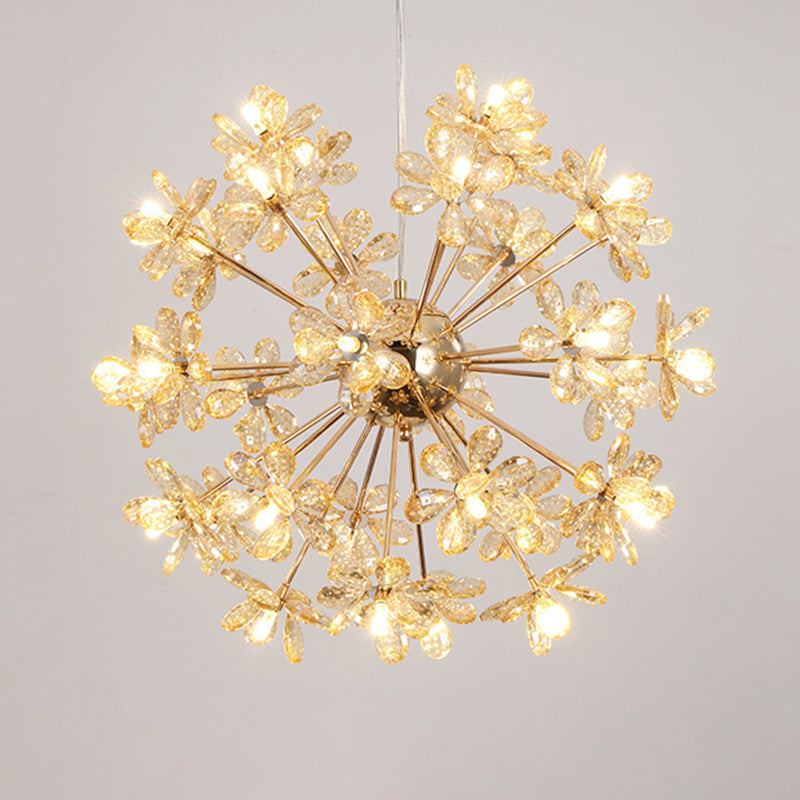 Dandelion Shaped LED Chandelier Lighting Artistic Crystal Flower Living Room Pendant Light 32 Gold Clearhalo 'Ceiling Lights' 'Chandeliers' 'Modern Chandeliers' 'Modern' Lighting' 2136906