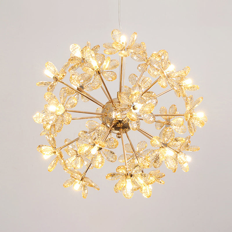 Dandelion Shaped LED Chandelier Lighting Artistic Crystal Flower Living Room Pendant Light 24 Gold Clearhalo 'Ceiling Lights' 'Chandeliers' 'Modern Chandeliers' 'Modern' Lighting' 2136907