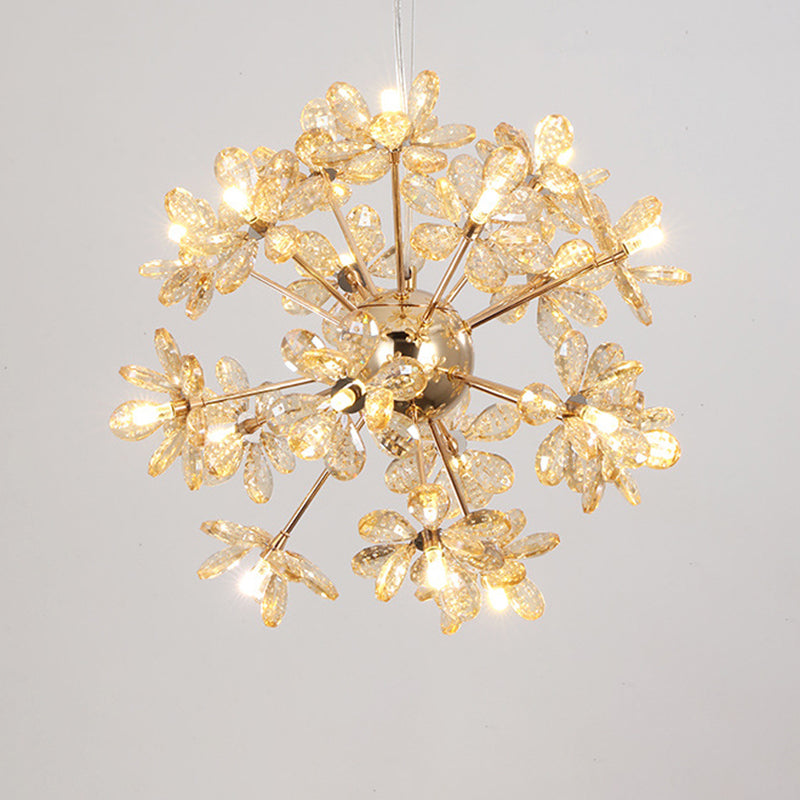 Dandelion Shaped LED Chandelier Lighting Artistic Crystal Flower Living Room Pendant Light 18 Gold Clearhalo 'Ceiling Lights' 'Chandeliers' 'Modern Chandeliers' 'Modern' Lighting' 2136909