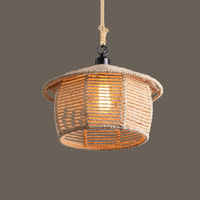 Natural Rope Beige Hanging Ceiling Light House Shade 1 Light Industrial Lodge Pendant Light for Dining Room Beige A Clearhalo 'Ceiling Lights' 'Industrial Pendants' 'Industrial' 'Middle Century Pendants' 'Pendant Lights' 'Pendants' 'Tiffany' Lighting' 21372