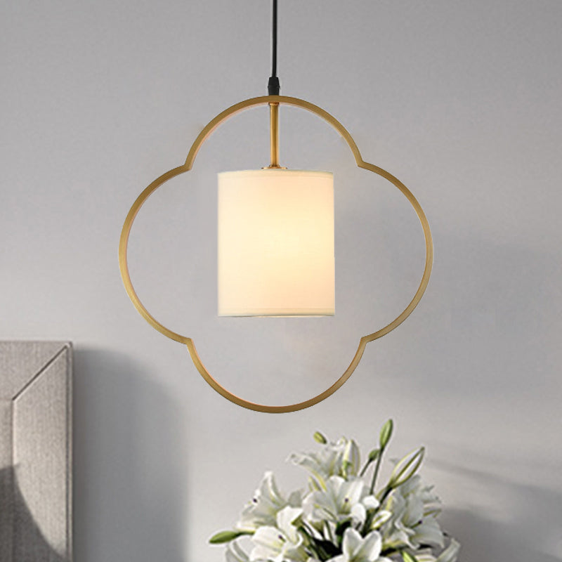 Gold Cylinder Pendant Ceiling Light Traditional Fabric 1 Light Living Room Hanging Lamp with Ring Gold Clearhalo 'Ceiling Lights' 'Glass shade' 'Glass' 'Pendant Lights' 'Pendants' Lighting' 213722