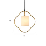 Gold Cylinder Pendant Ceiling Light Traditional Fabric 1 Light Living Room Hanging Lamp with Ring Clearhalo 'Ceiling Lights' 'Glass shade' 'Glass' 'Pendant Lights' 'Pendants' Lighting' 213725