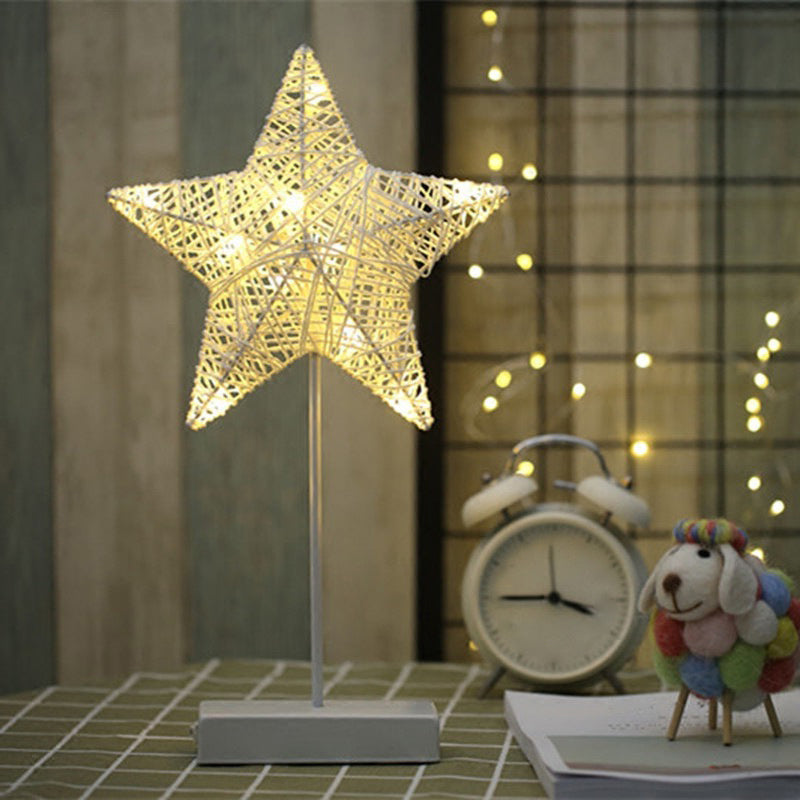 Artistic Geometric LED Table Light Rattan Bedside Battery Nightstand Lamp in Beige Beige Battery Star Clearhalo 'Night Lights' 'Wall Lights' Lighting' 2137336