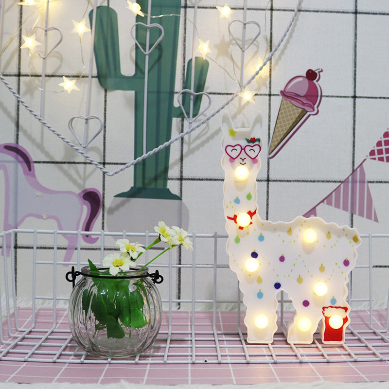 Alpaca Shaped Plastic LED Table Lamp Childrens White Battery Wall Lighting for Bedroom White Battery A Clearhalo 'Night Lights' 'Wall Lights' Lighting' 2137405